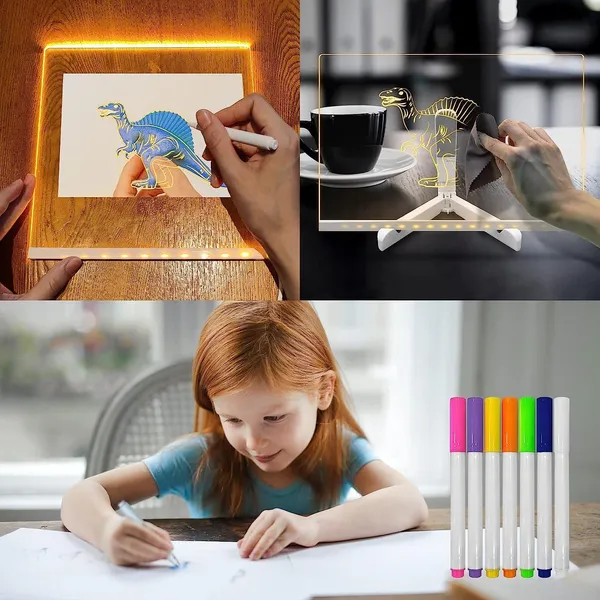 3D_Acrylic_Dry_Erase_Board_with_Stand_&_Light_as_a_Glow_Memo_LED_Letter_Rewritable_Message_Glass_White_Board_Lamp_with_13_Color_Pen,_Note_Daily_Painting_for_Office_Home_(20x30_CM)_(Small)
