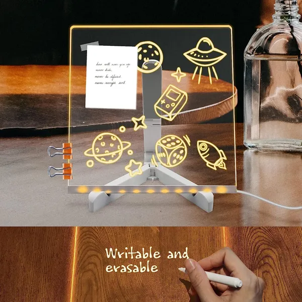 3D_Acrylic_Dry_Erase_Board_with_Stand_&_Light_as_a_Glow_Memo_LED_Letter_Rewritable_Message_Glass_White_Board_Lamp_with_13_Color_Pen,_Note_Daily_Painting_for_Office_Home_(20x30_CM)_(Small)