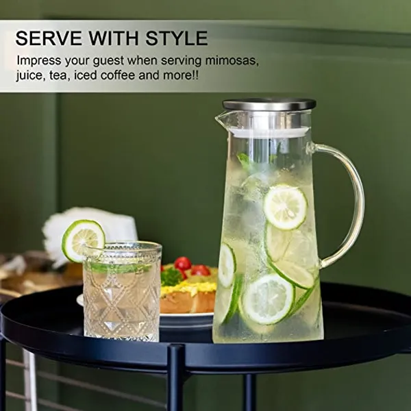Borosilicate_Glass_Water_jug_with_Stainless_Steel_lid,_for_Juice_Water_iced_Tea_Pitcher_Tea_Carafe_hot_Glass_Pitcher_and_Sun_Tea_jar,_1300ml