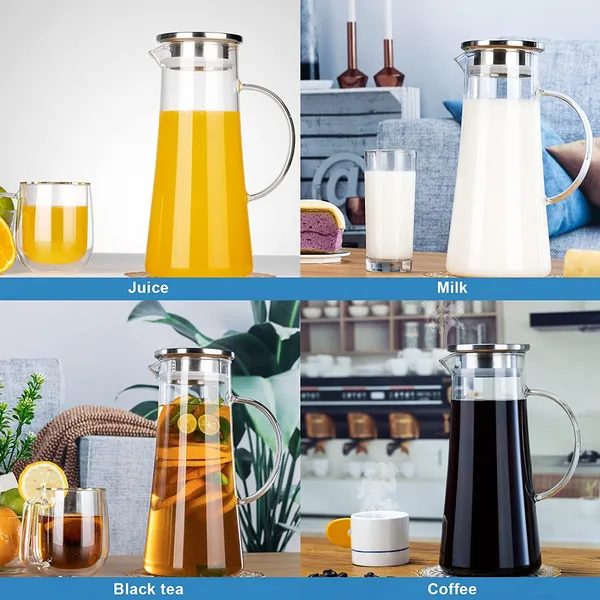 Borosilicate_Glass_Water_jug_with_Stainless_Steel_lid,_for_Juice_Water_iced_Tea_Pitcher_Tea_Carafe_hot_Glass_Pitcher_and_Sun_Tea_jar,_1300ml