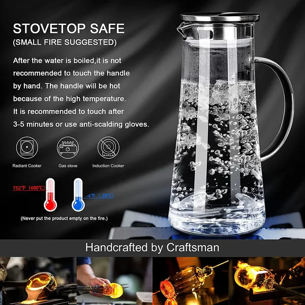 Borosilicate_Glass_Water_jug_with_Stainless_Steel_lid,_for_Juice_Water_iced_Tea_Pitcher_Tea_Carafe_hot_Glass_Pitcher_and_Sun_Tea_jar,_1300ml