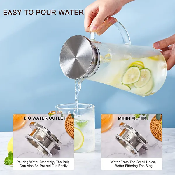 Borosilicate_Glass_Water_jug_with_Stainless_Steel_lid,_for_Juice_Water_iced_Tea_Pitcher_Tea_Carafe_hot_Glass_Pitcher_and_Sun_Tea_jar,_1300ml