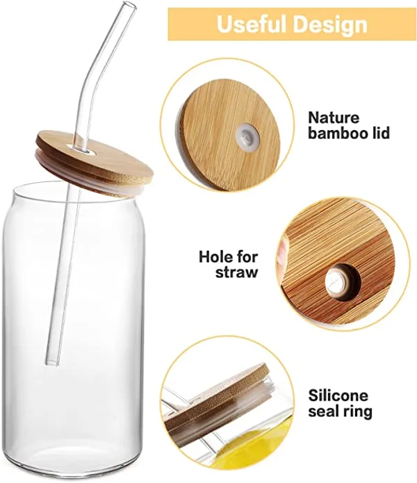 Beer_Can_Shaped_Drinking_Glasses_with_Airtight_Wooden_Lid_and_Glass_Straw_Pack_of_2,Iced_Tea_&_Coffee_Mugs_Clear_Travel_Sipper_For_Smoothie,_Cocktail,Mocktail_Reusable_Tumbler_500ml