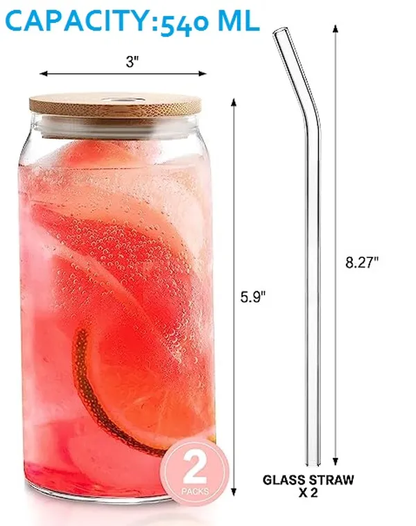 Beer_Can_Shaped_Drinking_Glasses_with_Airtight_Wooden_Lid_and_Glass_Straw_Pack_of_2,Iced_Tea_&_Coffee_Mugs_Clear_Travel_Sipper_For_Smoothie,_Cocktail,Mocktail_Reusable_Tumbler_500ml