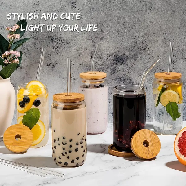 Beer_Can_Shaped_Drinking_Glasses_with_Airtight_Wooden_Lid_and_Glass_Straw_Pack_of_2,Iced_Tea_&_Coffee_Mugs_Clear_Travel_Sipper_For_Smoothie,_Cocktail,Mocktail_Reusable_Tumbler_500ml