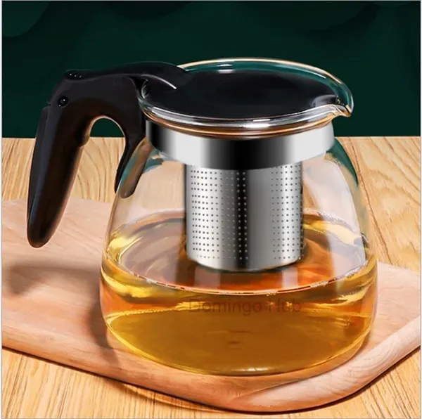 KELVEE_Borosilicate_Round_Glass_Tea_Pot_with_Heat_Resistant_Stainless_Steel_Infuser_Perfect_for_Tea_and_Coffee_Maker,_Clear_Glass_Kettle_(TEAPOT_with_Black_Handle)