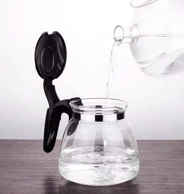 KELVEE_Borosilicate_Round_Glass_Tea_Pot_with_Heat_Resistant_Stainless_Steel_Infuser_Perfect_for_Tea_and_Coffee_Maker,_Clear_Glass_Kettle_(TEAPOT_with_Black_Handle)