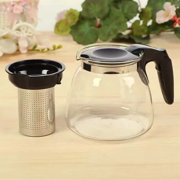KELVEE_Borosilicate_Round_Glass_Tea_Pot_with_Heat_Resistant_Stainless_Steel_Infuser_Perfect_for_Tea_and_Coffee_Maker,_Clear_Glass_Kettle_(TEAPOT_with_Black_Handle)