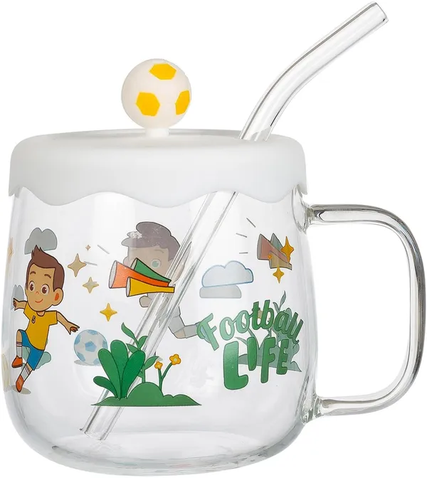 Football_Printed_Milk_Cups_with_Silicone_Lid_and_Glass_Straw_Pack_of_1,Morning_Drinking_Sipper_Coffee_Mugs_with_Handle_Clear_Tumbler_500ml_Multipurpose_Cups_for_Kids_Boys_Girls