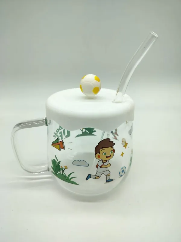 Football_Printed_Milk_Cups_with_Silicone_Lid_and_Glass_Straw_Pack_of_1,Morning_Drinking_Sipper_Coffee_Mugs_with_Handle_Clear_Tumbler_500ml_Multipurpose_Cups_for_Kids_Boys_Girls