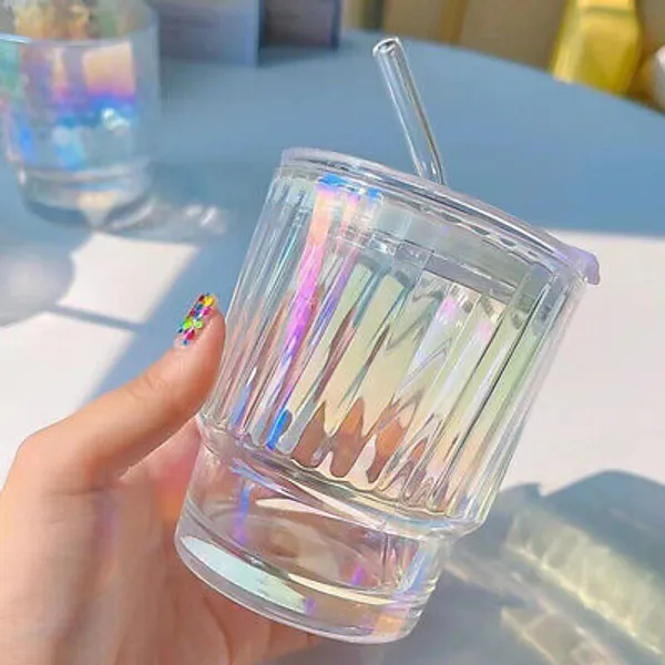 KELVEE_Glass_Tumblers_with_Straws_and_Lids,_Aesthetic_Coffee_Sipper_Mug_with_Wide_Mouth,Rainbow_Glass_Drinking_Mason_for_Iced_Tea,_Juice,_Cocktail,_Cold_&_Hot_Beverages_Cups_Pack_of_1