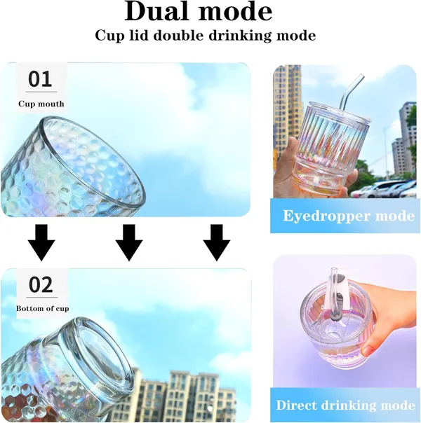 KELVEE_Glass_Tumblers_with_Straws_and_Lids,_Aesthetic_Coffee_Sipper_Mug_with_Wide_Mouth,Rainbow_Glass_Drinking_Mason_for_Iced_Tea,_Juice,_Cocktail,_Cold_&_Hot_Beverages_Cups_Pack_of_1