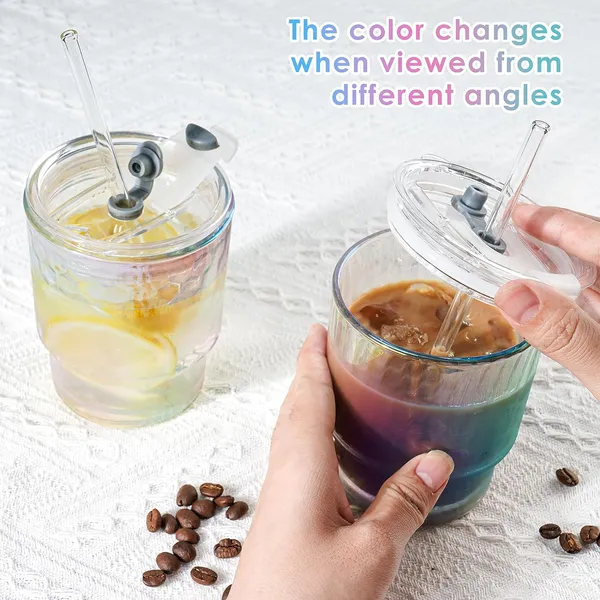 KELVEE_Glass_Tumblers_with_Straws_and_Lids,_Aesthetic_Coffee_Sipper_Mug_with_Wide_Mouth,Rainbow_Glass_Drinking_Mason_for_Iced_Tea,_Juice,_Cocktail,_Cold_&_Hot_Beverages_Cups_Pack_of_1