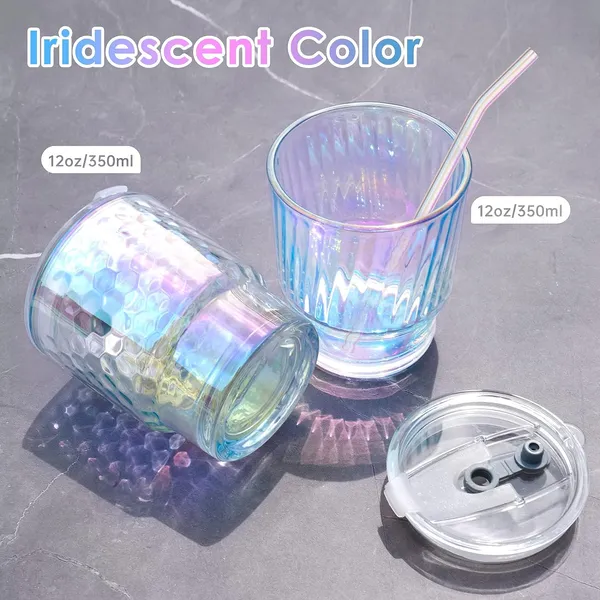 KELVEE_Glass_Tumblers_with_Straws_and_Lids,_Aesthetic_Coffee_Sipper_Mug_with_Wide_Mouth,Rainbow_Glass_Drinking_Mason_for_Iced_Tea,_Juice,_Cocktail,_Cold_&_Hot_Beverages_Cups_Pack_of_1