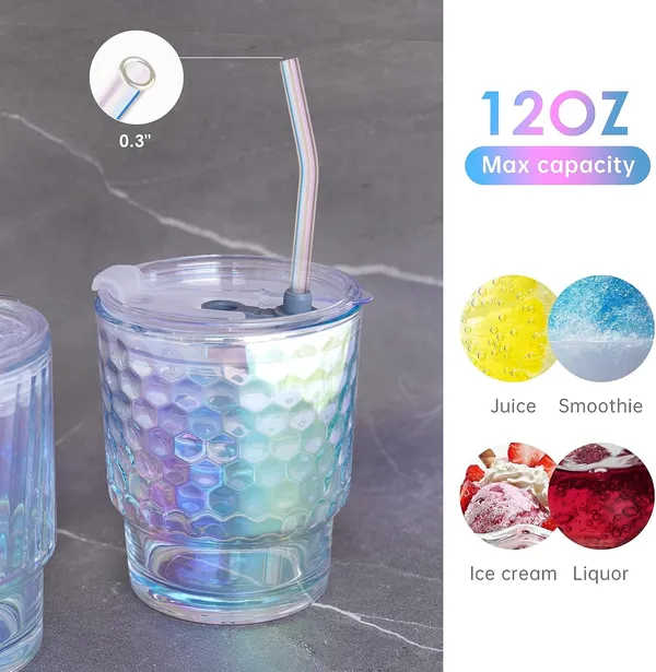 KELVEE_Glass_Tumblers_with_Straws_and_Lids,_Aesthetic_Coffee_Sipper_Mug_with_Wide_Mouth,_Rainbow_Glass_Drinking_Mason_for_Iced_Tea,_Juice,_Cocktail,_Cold_&_Hot_Beverages_Cups_Pack_of_2