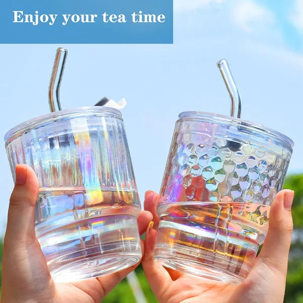 KELVEE_Glass_Tumblers_with_Straws_and_Lids,_Aesthetic_Coffee_Sipper_Mug_with_Wide_Mouth,_Rainbow_Glass_Drinking_Mason_for_Iced_Tea,_Juice,_Cocktail,_Cold_&_Hot_Beverages_Cups_Pack_of_2