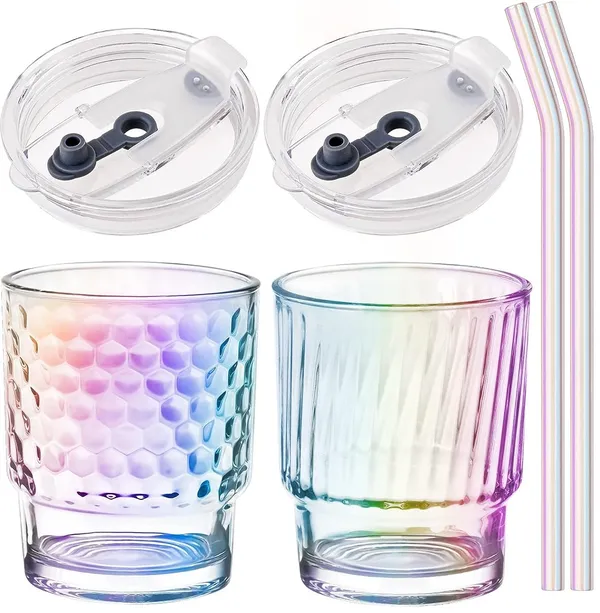 KELVEE_Glass_Tumblers_with_Straws_and_Lids,_Aesthetic_Coffee_Sipper_Mug_with_Wide_Mouth,_Rainbow_Glass_Drinking_Mason_for_Iced_Tea,_Juice,_Cocktail,_Cold_&_Hot_Beverages_Cups_Pack_of_2