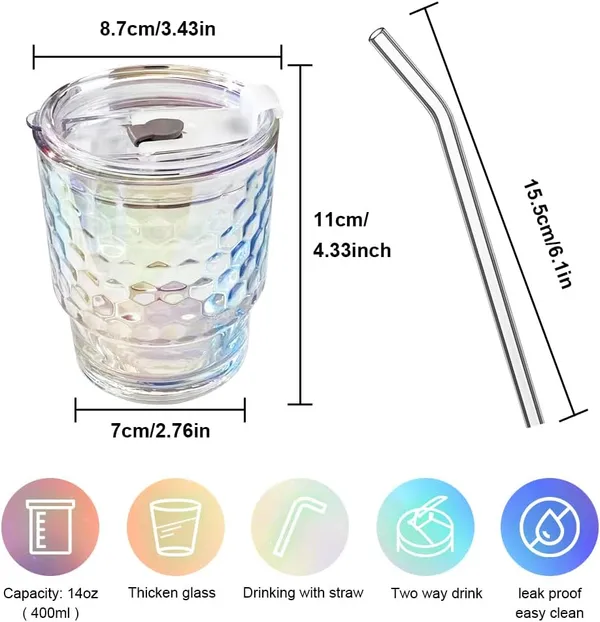 KELVEE_Glass_Tumblers_with_Straws_and_Lids,_Aesthetic_Coffee_Sipper_Mug_with_Wide_Mouth,_Rainbow_Glass_Drinking_Mason_for_Iced_Tea,_Juice,_Cocktail,_Cold_&_Hot_Beverages_Cups_Pack_of_2