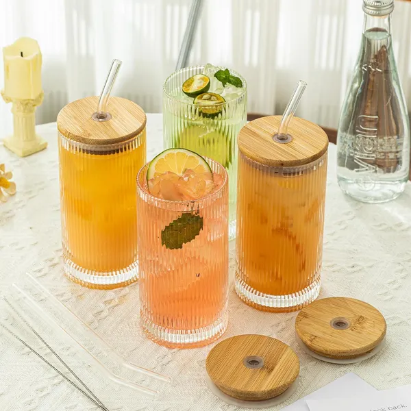 KELVEE_Ribbed_Glass_Tumbler_Mugs_with_Airtight_Wooden_Lid_and_Straw_Pack_of_1,Multipurpose_Drinking_Glasses_Sipper_Perfect_for_Cocktails,_Smoothies,_Juice,_Beer,_Coffee_for_All-Occasions