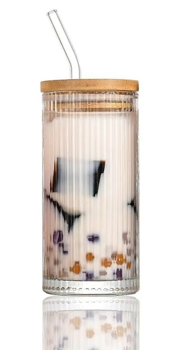 KELVEE_Ribbed_Glass_Tumbler_Mugs_with_Airtight_Wooden_Lid_and_Straw_Pack_of_1,Multipurpose_Drinking_Glasses_Sipper_Perfect_for_Cocktails,_Smoothies,_Juice,_Beer,_Coffee_for_All-Occasions