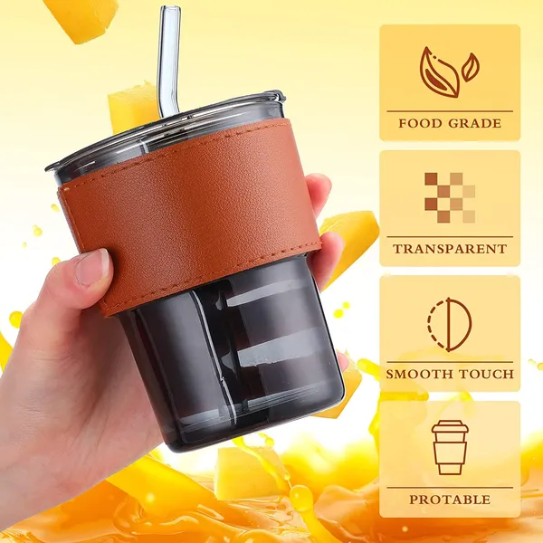 Glass_Reusable_Coffee_Mug_with_Heat_Resistant_Leather_Band_Glass_Tumbler_with_Straw_and_Leakproof_Lid_Drinking_Cup_Set_of_2_for_Coffee,_Tea,_Milk_Hot_&_Cold_Beverages_435ml_(Gray)