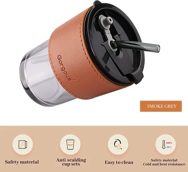 Glass_Reusable_Coffee_Mug_with_Heat_Resistant_Leather_Band_Glass_Tumbler_with_Straw_and_Leakproof_Lid_Drinking_Cup_Set_of_2_for_Coffee,_Tea,_Milk_Hot_&_Cold_Beverages_435ml_(Gray)