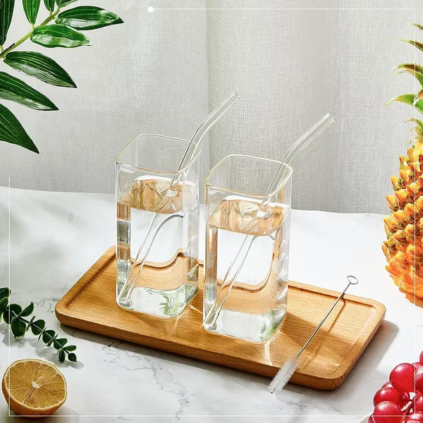 Square_Drinking_Glasses_with_Glass_Straw_Clear_Kelvee_Glassware_Elegant_Bar_Glasses_Highball_Glasses_Tumbler_for_Water,_Wine,_Juice,_Beer,_Cocktail,_Coffee_and_Mixed_Drinks