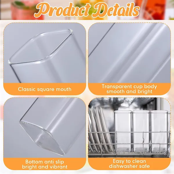 Square_Drinking_Glasses_with_Glass_Straw_Clear_Kelvee_Glassware_Elegant_Bar_Glasses_Highball_Glasses_Tumbler_for_Water,_Wine,_Juice,_Beer,_Cocktail,_Coffee_and_Mixed_Drinks
