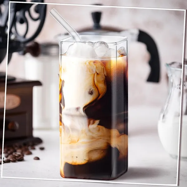 Square_Drinking_Glasses_with_Glass_Straw_Clear_Kelvee_Glassware_Elegant_Bar_Glasses_Highball_Glasses_Tumbler_for_Water,_Wine,_Juice,_Beer,_Cocktail,_Coffee_and_Mixed_Drinks