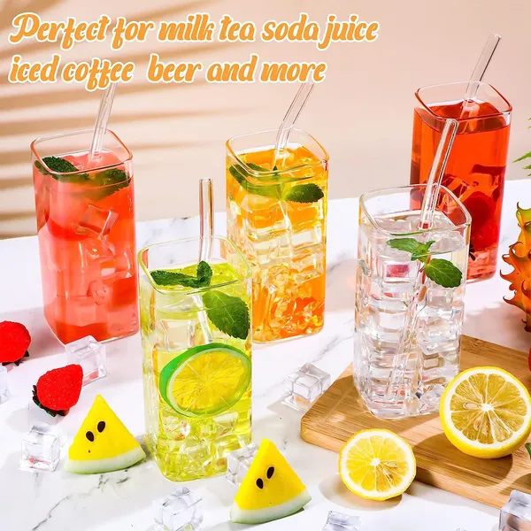 Square_Drinking_Glasses_with_Glass_Straw_Clear_Kelvee_Glassware_Elegant_Bar_Glasses_Highball_Glasses_Tumbler_for_Water,_Wine,_Juice,_Beer,_Cocktail,_Coffee_and_Mixed_Drinks
