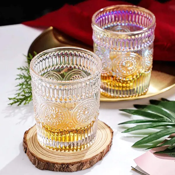 _Glass_Drinking_Cup_Set_of_6,_Embossed_Textured_Designer_Glasses_Perfect_for_Water,Juice,Beer,Beverage,_Vintage_Glass_Tumbler_300ml