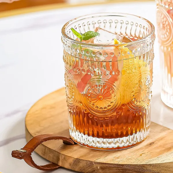 KELVEE_Old_Fashioned_Whiskey_Glass_Set_of_6,_Premium_Embossed_Design_Glasses_for_Scotch,Bourbon,Vodka,_Juice,_and_Cocktails_(300ml)