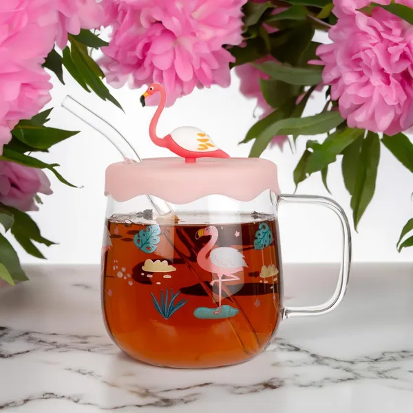 Flamingo_Printed_Glass_Milk_Cups_with_Silicone_Lid_and_Straw_Pack_of_1,Morning_Drinking_Sipper_Coffee_Mugs_with_Handle_Clear_Tumbler_500ml_for_Gift_Kids_Boys_Girls