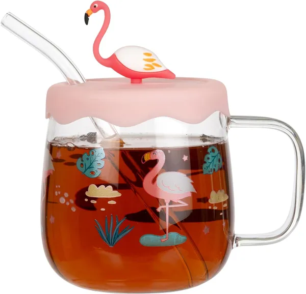 Flamingo_Printed_Glass_Milk_Cups_with_Silicone_Lid_and_Straw_Pack_of_1,Morning_Drinking_Sipper_Coffee_Mugs_with_Handle_Clear_Tumbler_500ml_for_Gift_Kids_Boys_Girls