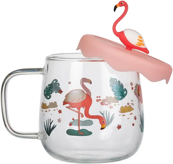 Flamingo_Printed_Glass_Milk_Cups_with_Silicone_Lid_and_Straw_Pack_of_1,Morning_Drinking_Sipper_Coffee_Mugs_with_Handle_Clear_Tumbler_500ml_for_Gift_Kids_Boys_Girls