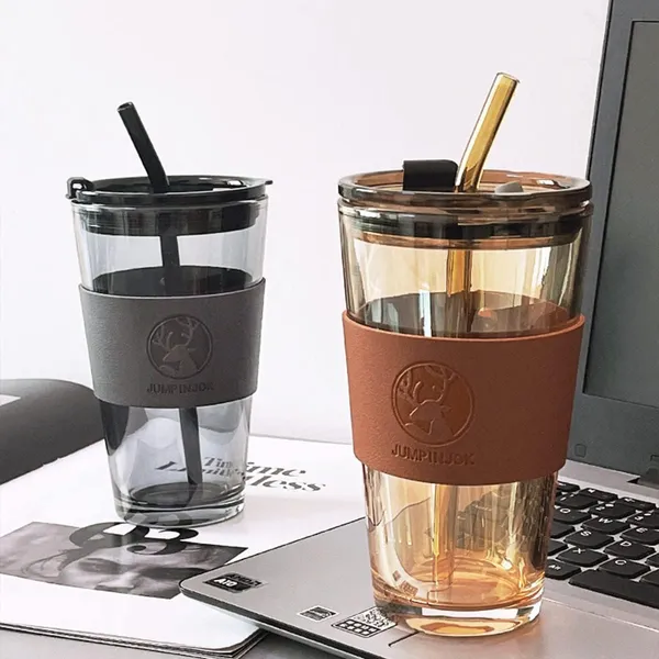 Glass_Tumblers_with_Straws_and_Lids,_Aesthetic_Coffee_Sipper_Mug_with_Leather_Sleeve,Glass_Drinking_Mason_for_Iced_Tea,_Juice,_Cocktail,_Cold_&_Hot_Beverages_Cups_Pack_of_1_(Golden)