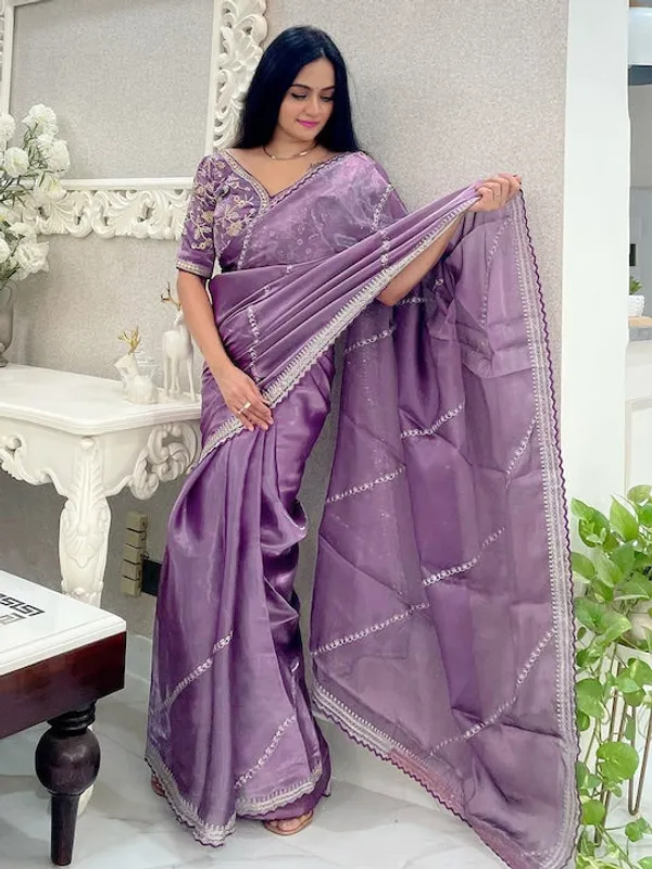 Saadlo.in Darshini Lavender Premium Party Wear Saree with embroidery Work Price in India Buy Saadlo.in Darshini Lavender Premium Party Wear Saree with embroidery Work online at undefined
