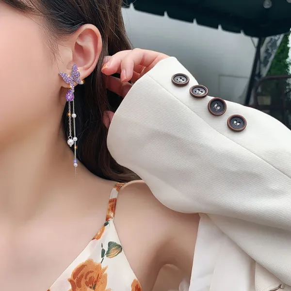Korean_High-quality_crystal_purple/dazzling_white_butterfly_sparkling_long_earring_For_Women_For_Women_And_Girls