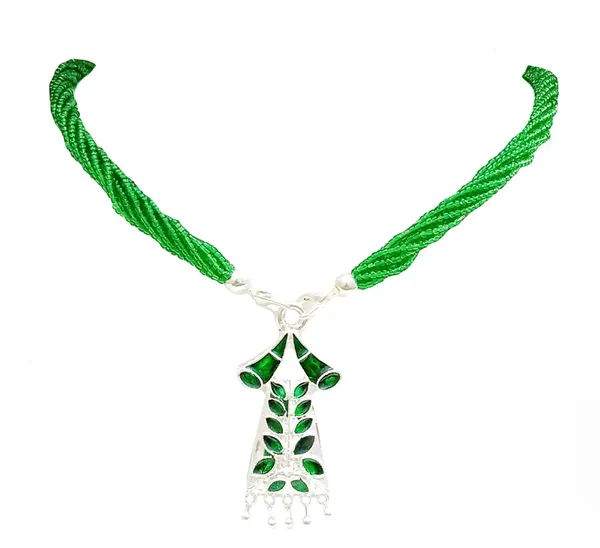 Assamese_Traditional_Silver_Plated_Green_Colour_Jewellery_Set_For_Women