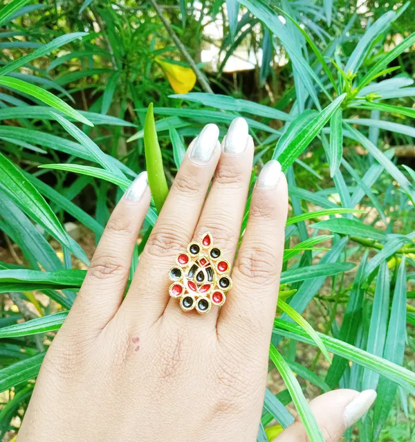 Assamese_Traditional_Copper_Gold_Plated_Red_Black_Colour_Finger-Ring_For_Girls_&_Women