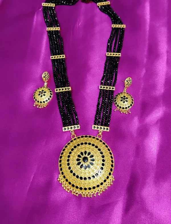 Copper_Based_Assamese_Traditional_Gold_Plated_Black_Meenakari_Japi_Tassel_Jewellery_Set_For_Women_&_Girls