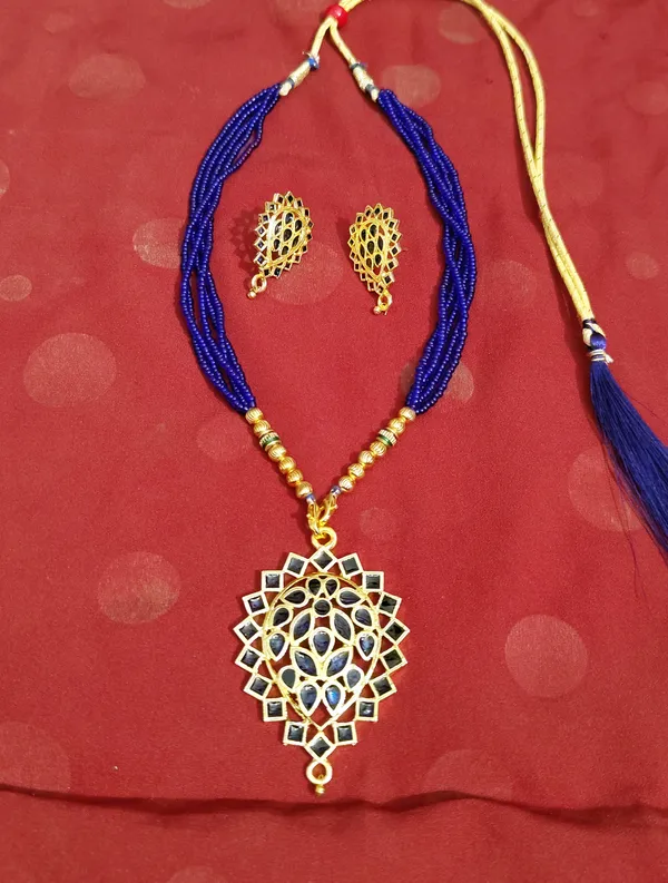 Assamese_Traditional_Gold_Plated_Blue_Meenakari_Dugdugi_Tassel_Jewellery_Set_For_Women_&_Girls