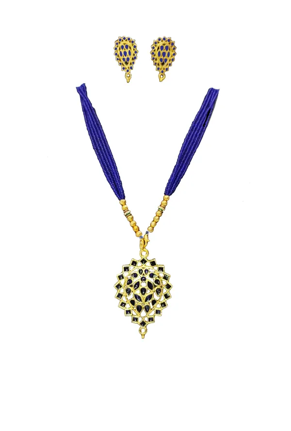 Assamese_Traditional_Gold_Plated_Blue_Meenakari_Dugdugi_Tassel_Jewellery_Set_For_Women_&_Girls