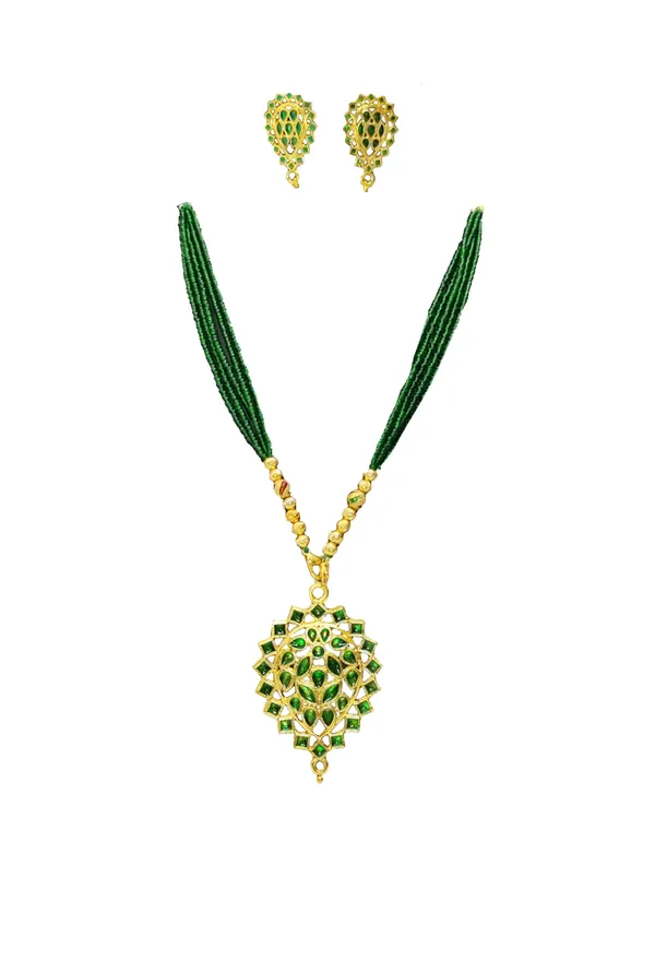 Assamese_Traditional_Gold_Plated_Green_Meenakari_Dugdugi_Tassel_Jewellery_Set_For_Women_&_Girls