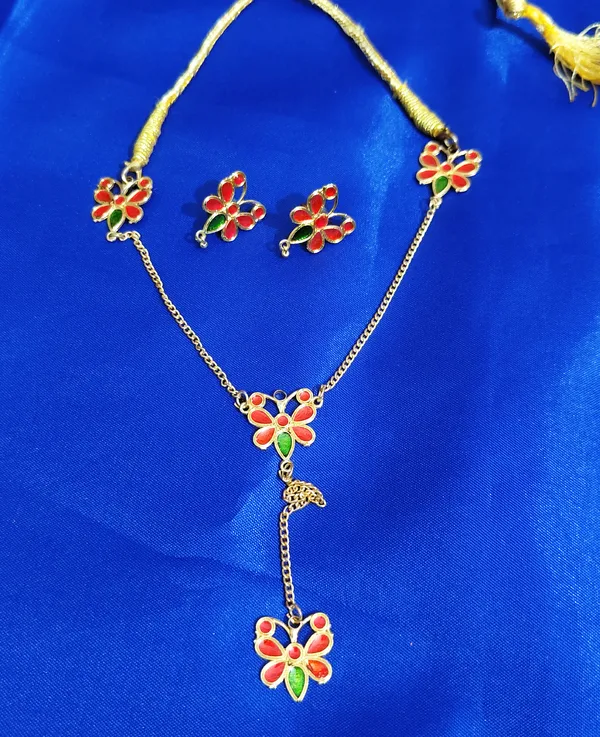 Copper_Based_Assamese_Traditional_Gold_Plated_Red_Green_Meenakari_Butterfly_Jewellry_Set_For_Women_&_Girls