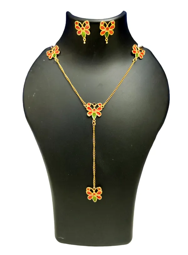 Copper_Based_Assamese_Traditional_Gold_Plated_Red_Green_Meenakari_Butterfly_Jewellry_Set_For_Women_&_Girls
