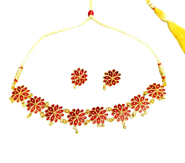 Assamese_Traditional_Gold_Plated_Red_Meenakari_Golpata_Necklace_Set_For_Women_&_Girls