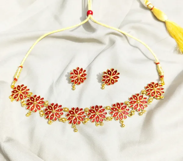 Assamese_Traditional_Gold_Plated_Red_Meenakari_Golpata_Necklace_Set_For_Women_&_Girls