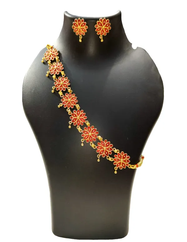 Assamese_Traditional_Gold_Plated_Red_Meenakari_Golpata_Necklace_Set_For_Women_&_Girls