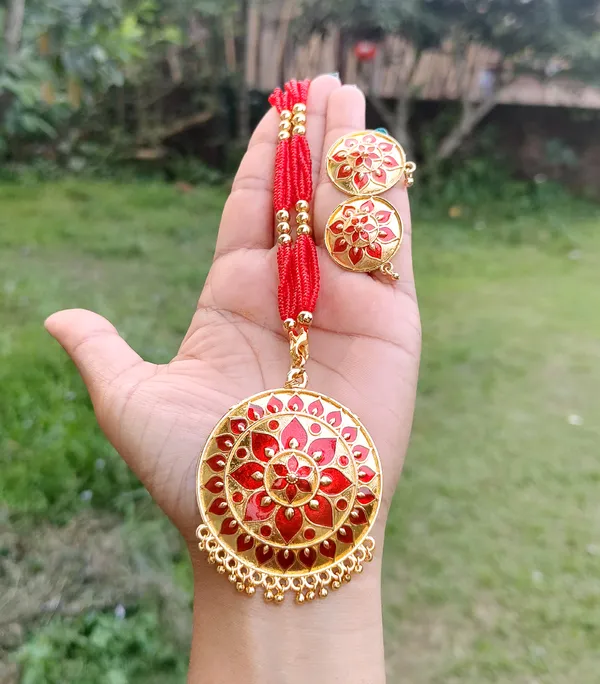 Assamese_Traditional_Red_Meenakari_Japi_Jewellery_Set